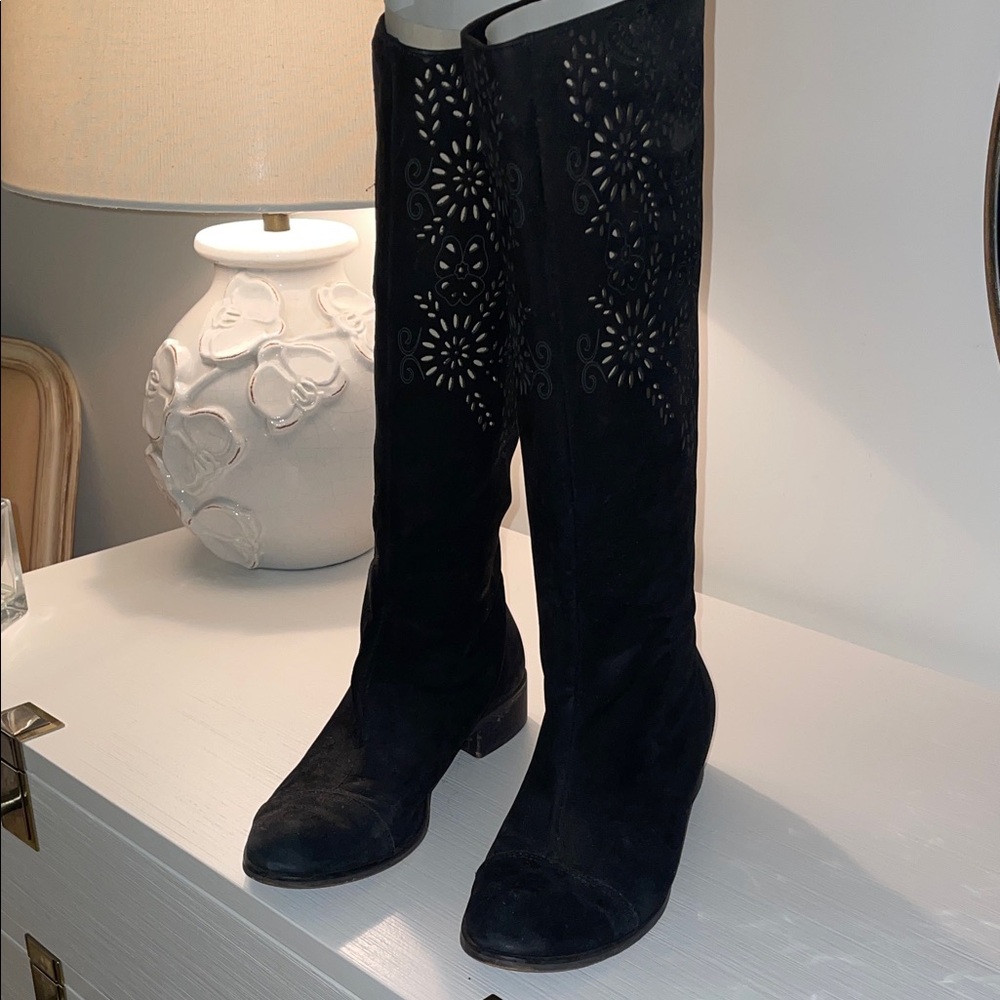 Anthropologie Elegant Black Knee-High Suede Women's Boots